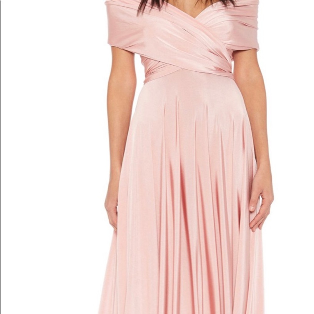Two Birds Blush Bridesmaid wrap dress